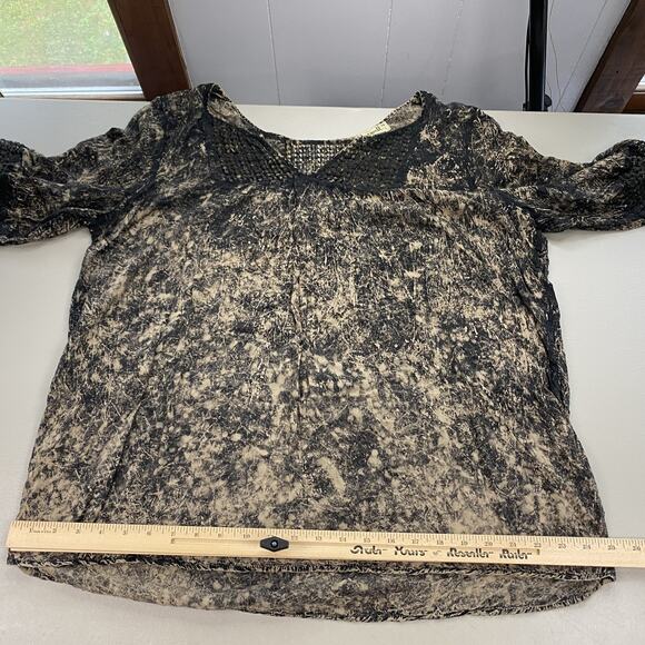 One World Blouse Womens 2X Black Beige Boho Crochet Trim Fairy Grunge Neutral - Picture 12 of 15